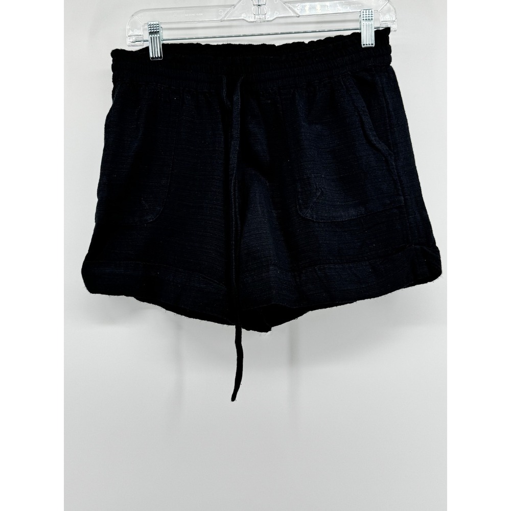 Urban Outfitters Black Linen Blend Drawstring Shorts Textured Pockets Womens M